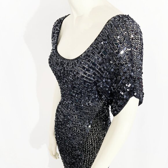 Vintage Y2K Black Crochet Knit Dress with Sequins / size Small - Picture 9 of 10